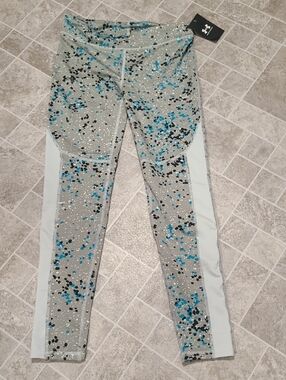 Under Armour UA Gray Speckled Leggings Pants Girls sz YL Athletic Stretchy Sport